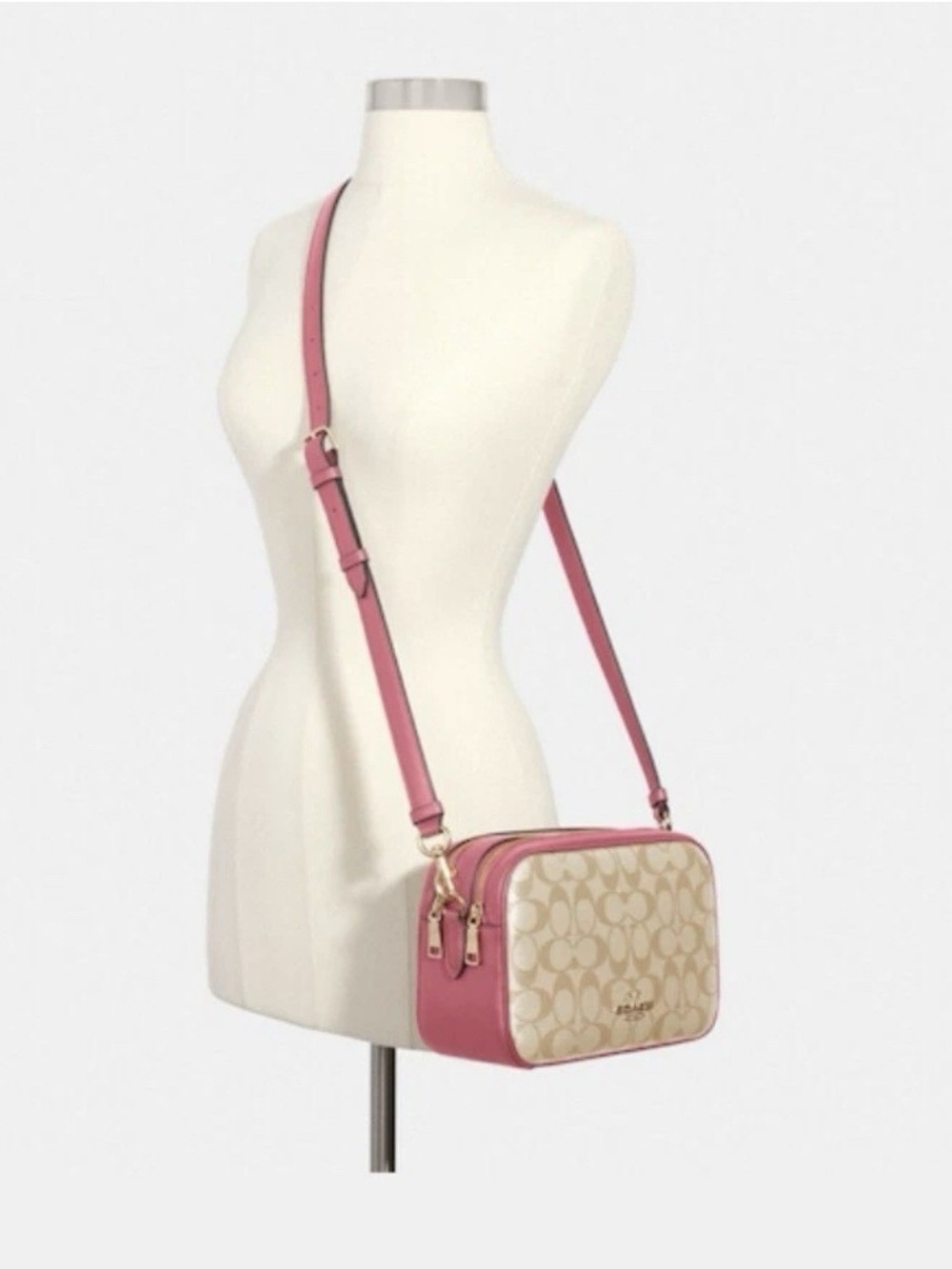 Coach Beige Signature Canvas Crossbody with Pink Trim - Picture 4 of 4